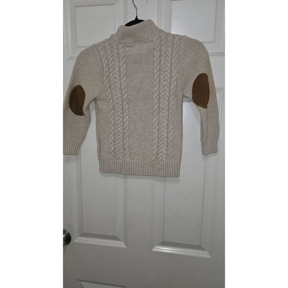 Hanna Anderson Kids Fisherman Cable Knit Beige Sweater Button Neck & Elbow Patch - Picture 3 of 6